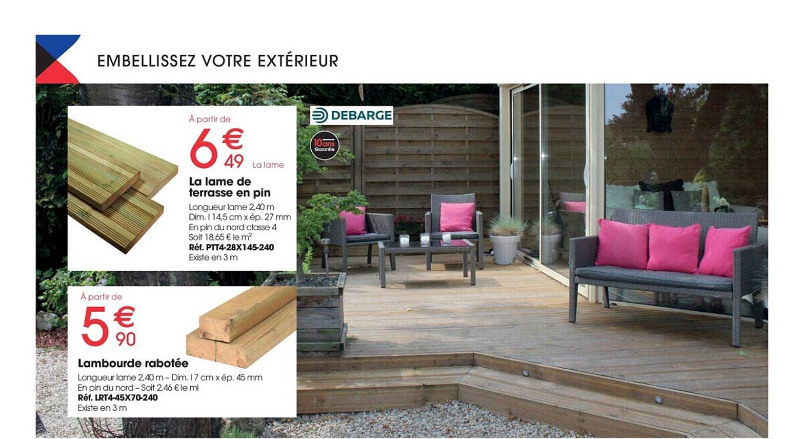 la lame de terrasse en pin, lambourde rabotée debarge