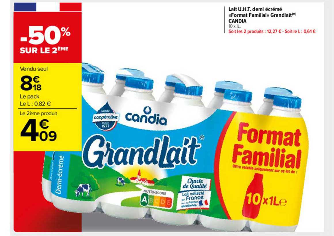 lait u.h.t. demi-écrémé «format grandlait» candia