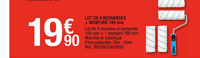 lot de 4 recharges + monture 1800 mm
