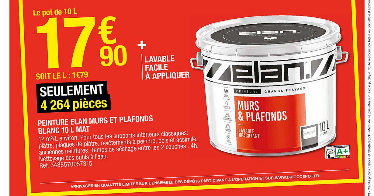 peinture elan murs et plafonds blanc 10 l mat