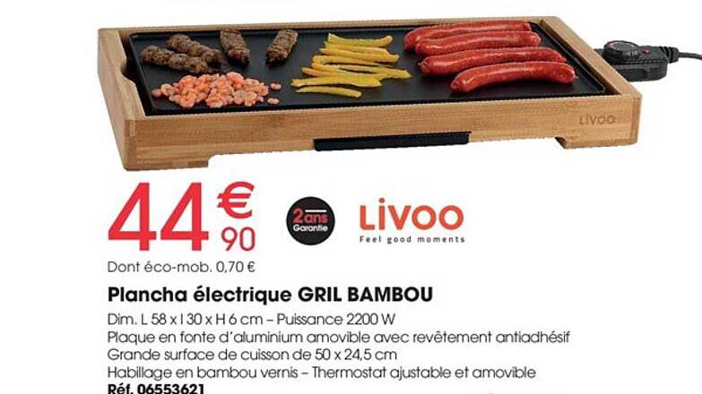 Plancha électrique Gril Bambou Livoo