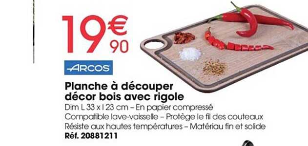 planche à découper décor bois avec rigole arcos