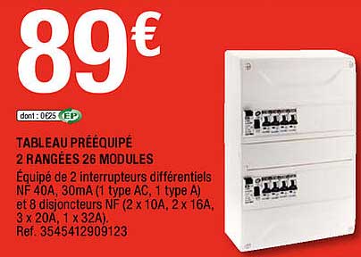 Tableau Prééquipé 2 Rangées 26 Modules