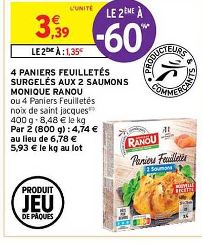 4 Paniers Feuilletés Surgelés Aux 2 Saumons Monique Ranou