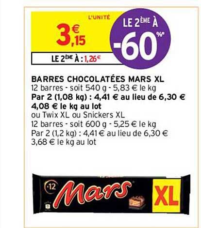 Barres Chocolatées Mars Xl