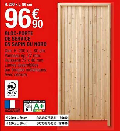 bloc-porte de service en sapin du nord