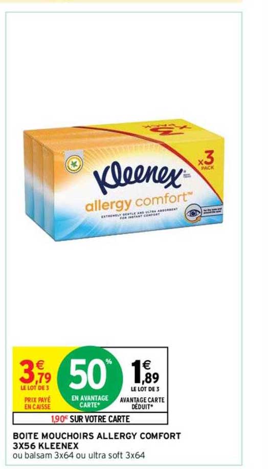 boîte mouchoirs allergy comfort 3x56 kleenex