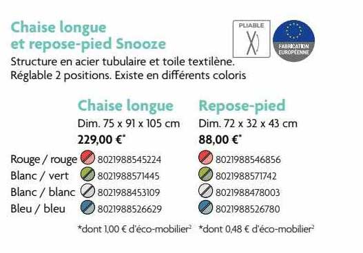 chaise longue et repose-pied snooze, chaise longue, repose-pied