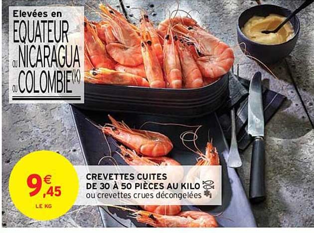 crevettes cuites de 30 à 50 pièces au kilo