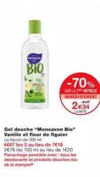 gel douche "monsavon bio" vanille et fleur de figuier