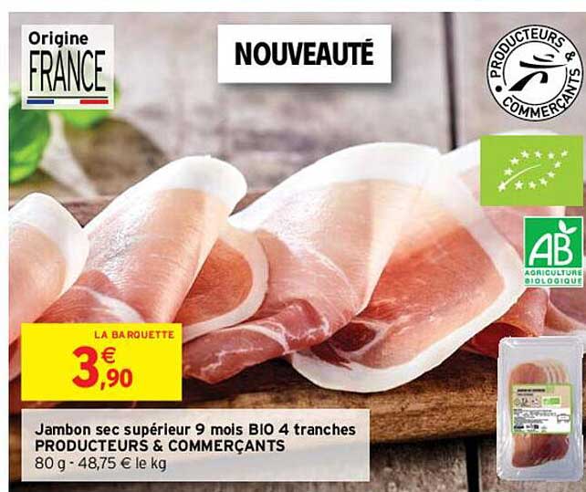 Jambon Sec Supérieur 9 Mois Bio 4 Tranches Producteurs & Commerçants