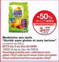 madeleine aux oeufs "gerblé sans gluten et sans lactose"