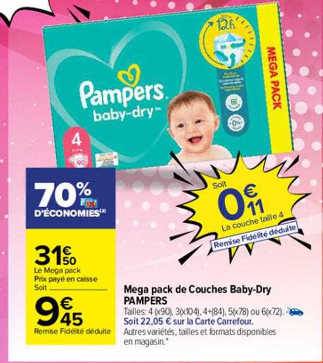 méga pack de couches baby-dry pampers