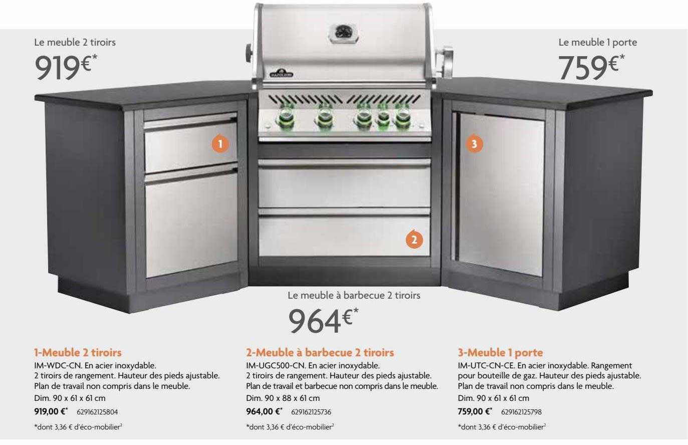 Meuble 2 Tiroirs, Meuble à Barbecue 2 Tiroirs, Meuble 1 Porte