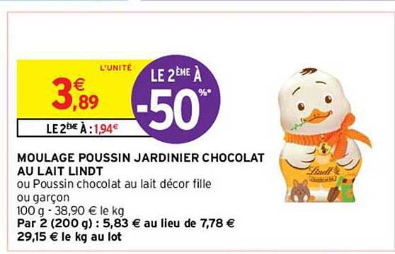 moulage poussin jardinier chocolat au lait lindt