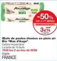 oeufs de poules élevées en plein air bio "mas d'auge"