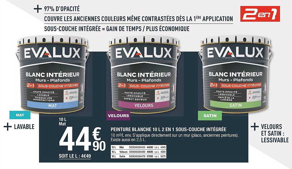 peinture blanche 10 l 2 en 1 sous-couche intégrée evalux
