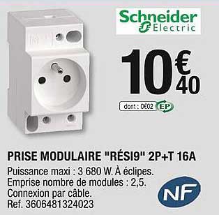 prise modulaire "rési9" 2p+t 16a schneider electric