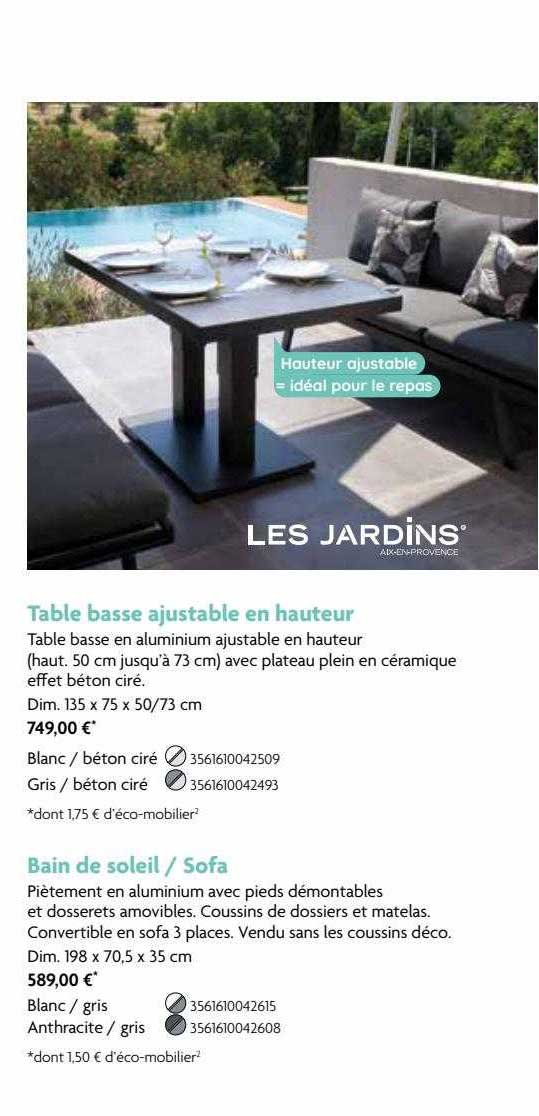 table basse ajustable en hauteur, bain de soleil - sofa