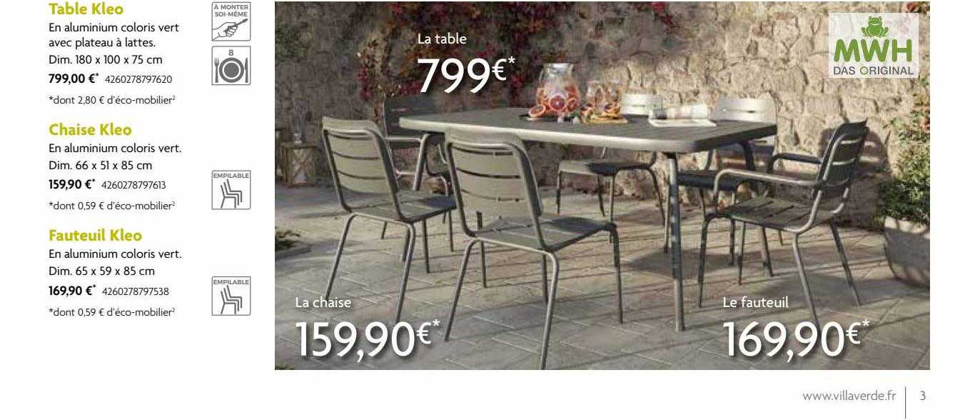 Table Kleo, Chaise Kleo, Fauteuil Kleo