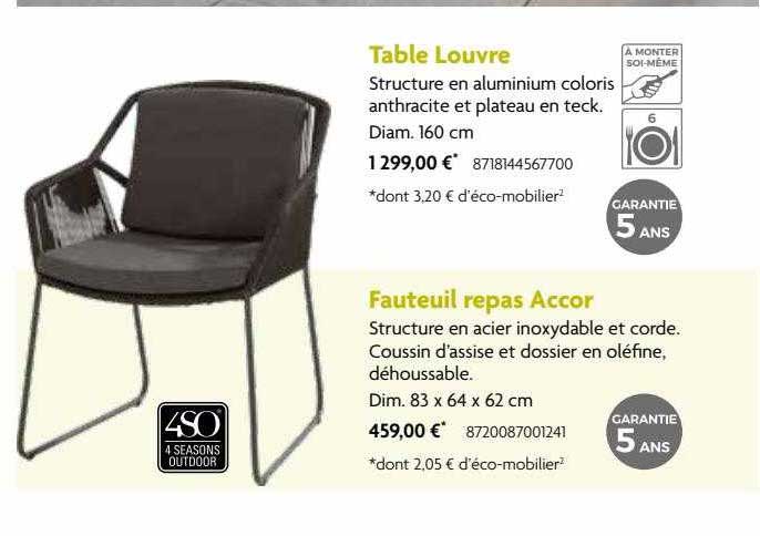table louvre, fauteuil repas accor
