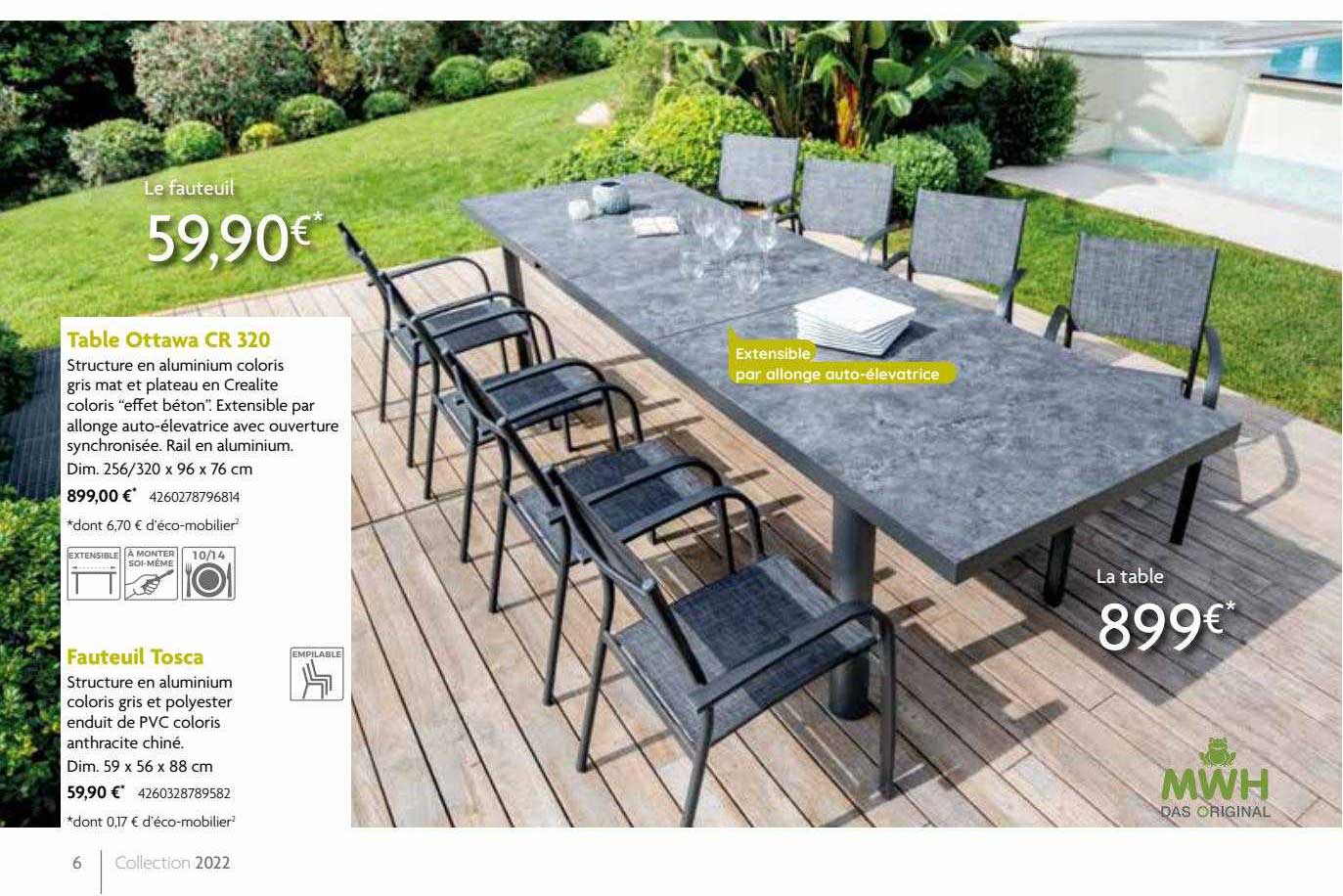 table ottawa cr 320, fauteuil tosca