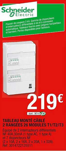 Tableau Monté Câblé 2 Rangées 26 Modules T1-t2-t3