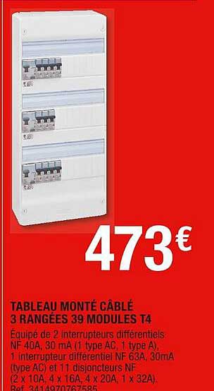 tableau monté câblé 3 rangées 39 modules t4