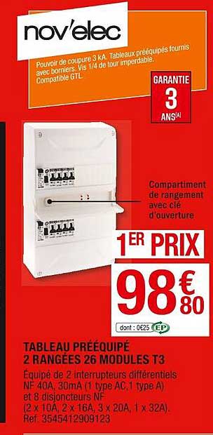 tableau prééquipé 2 rangées 26 modules t3