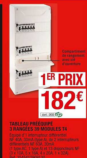 tableau prééquipé 3 rangées 39 modules t4