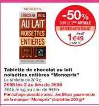 Tablette De Chocolat Au Lait Noisettes Entières "monoprix"