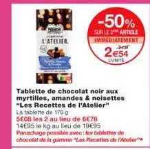 tablette de chocolat noir aux myrtilles, amandes & noisettes "les recettes de l'atelier"