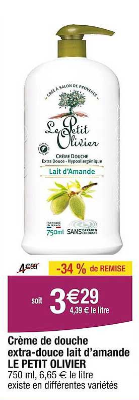 crème de douche extra-douce lait d'amande le petit olivier