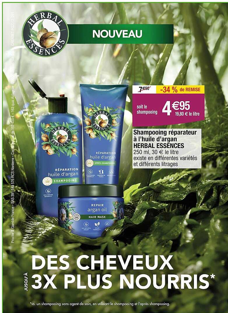shampooing réparateur à l'huile d'argan herbal essences