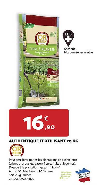 authentique fertilisant 20 kg or brun