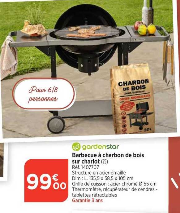 Barbecue à Charbon De Bois Sur Chariot Gardenstar