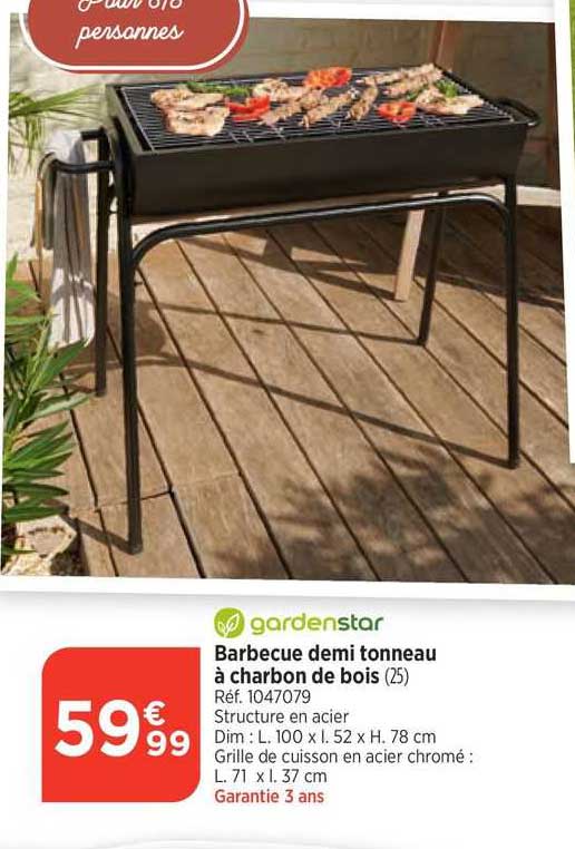 barbecue demi tonneau à charbon de bois gardenstar