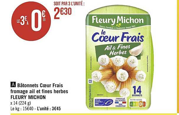 bâtonnets cœur frais fromage ail et fines herbes fleury michon