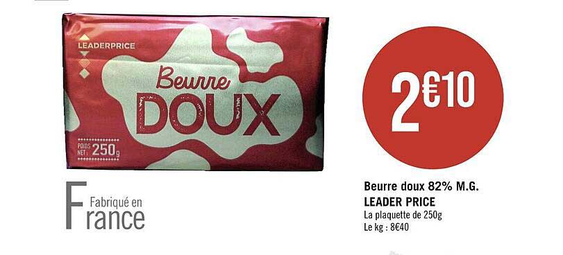 beurre doux 82% m.g. leader price