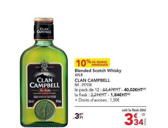 blended scotch whisky 40% clan campbell
