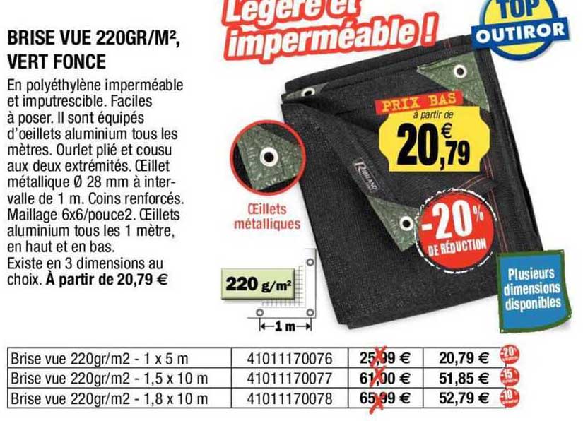 brise vue 220 gr/m², vert foncé