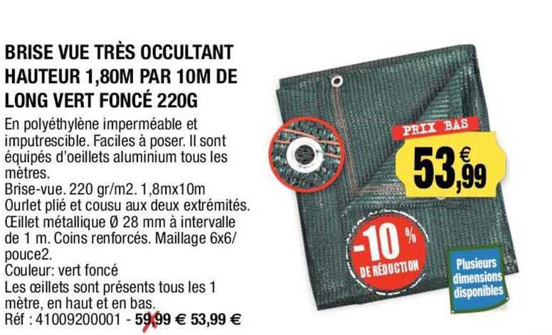brise vue très occulant hauteur 1,80m par 10m de long vert foncé 220g