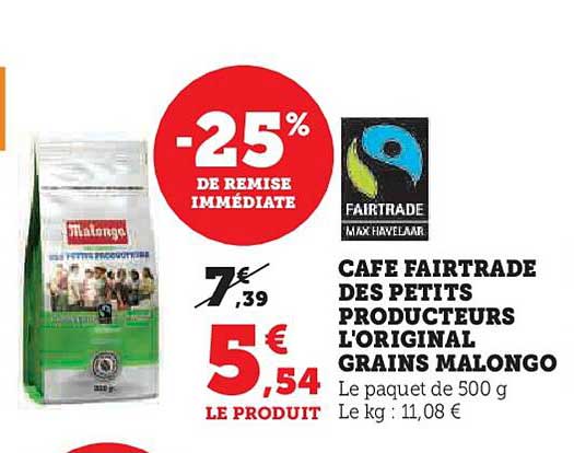 café fairtrade des petits producteurs l'original grains malongo