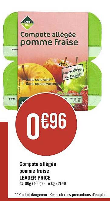 compote allégée pomme fraise leader price