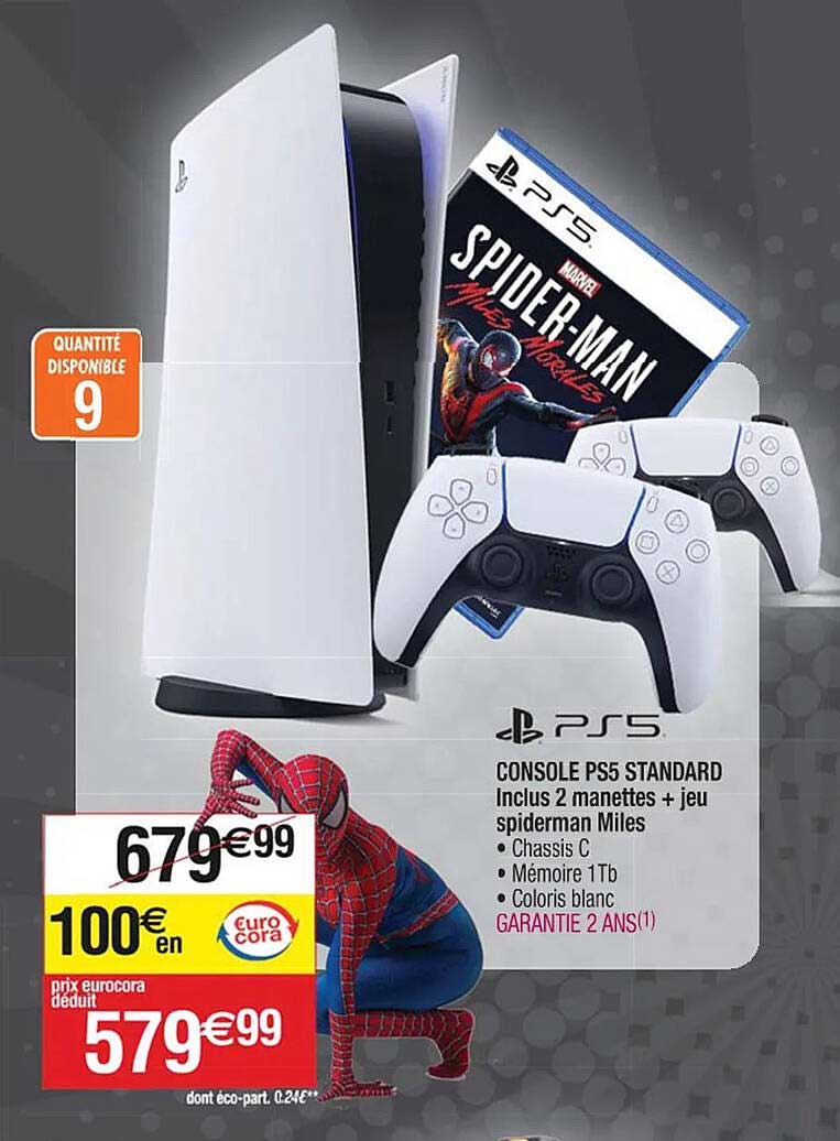 console ps5 standard inclus 2 manettes + jeu spiderman miles