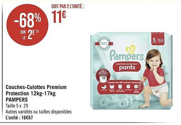 couches-culottes premium protection 12 kg - 17 kg pampers