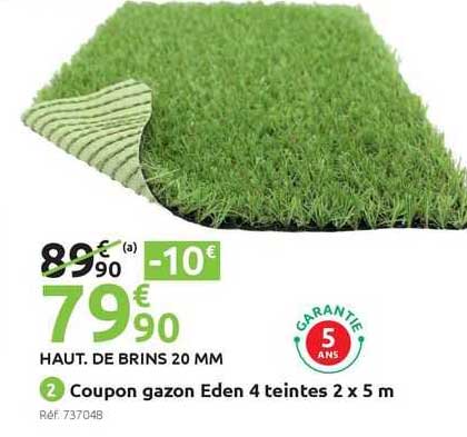 coupon gazon eden 4 teintes 2 x 5 m