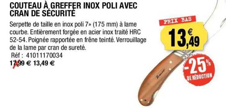 couteau à greffer inox poli avec cran de sécurité