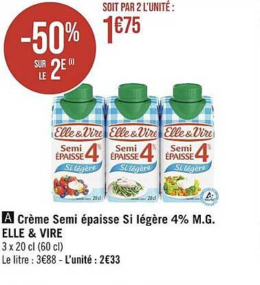 crème semi épaisse si légère 4% m.g. elle & vire