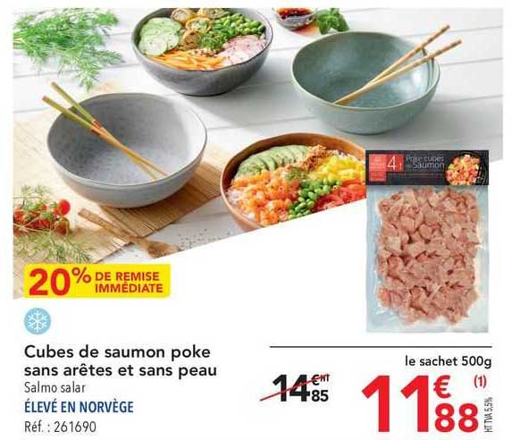 cubes de saumon poke sans arêtes et sans peau